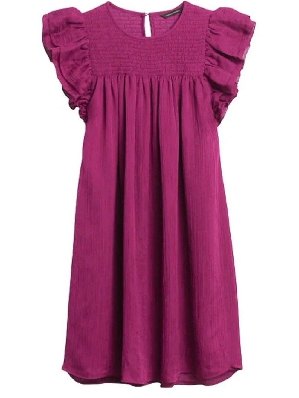 BR Georgette Magenta Sz Medium Ruffle Sleeve Crinkled Crepe Smocked Mini Dress
